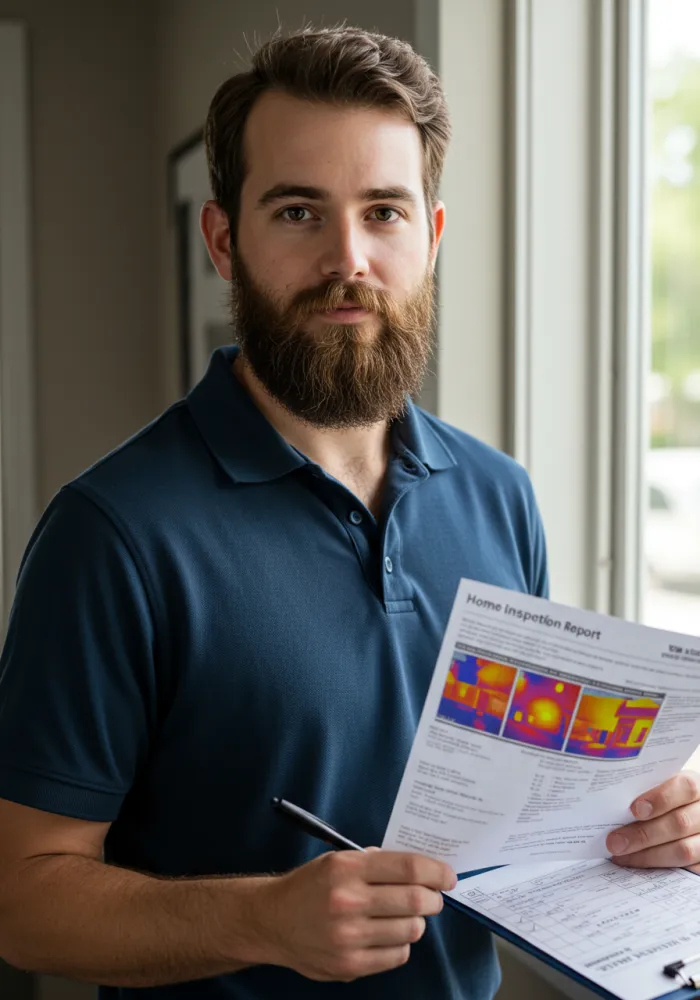 Closeup of home inspection report with thermal imaging documentation